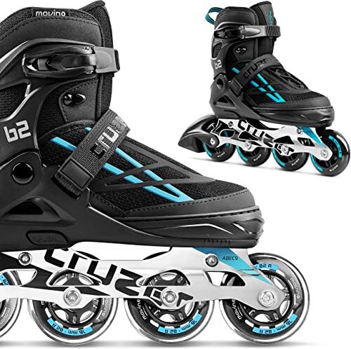 Movino Inline Skates   Cruzer B2   Pattini a rotelle regolabili   Pattini in linea   Cuscinetti ABEC9   Ruote grandi   Sistema di fissaggio a tre stadi: fibbia, lacci e cintura (Blu, M (34-37))