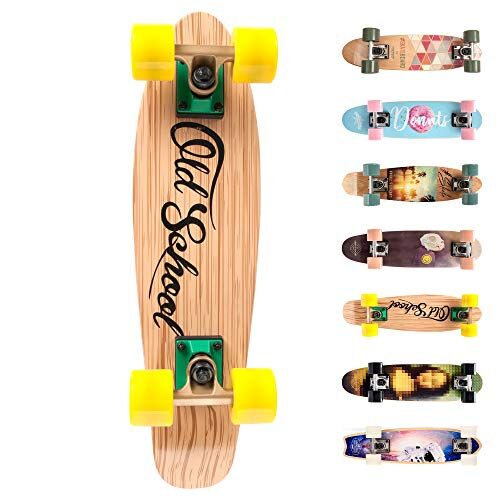 meteor Skateboard Mini Cruiser Retro Board Completo con Cuscinetti ABEC-7 e Ruote PU Ideale per Bambini Adolescenti e Adulti Ragazzo e Ragazza (Old school)