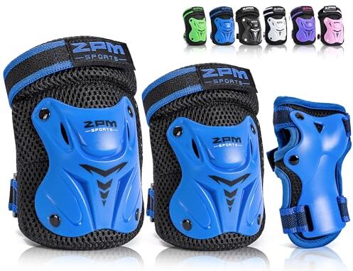 2PM SPORTS Protezioni Pattini Bambina, Set Protezioni Skateboard Bambini per Inliner e Bicicletta, Protezioni per Le Mani e Ginocchiere Bambini Inline Skating (Blue M)