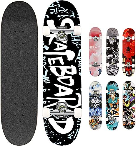 WeSkate Completo Skateboard per Principianti, 80 x 20 cm 7 Strati di Acero Double Kick Deck Concavo Skate Board per Bambini Adolescenti Giovani Adulti Ragazze Ragazzi