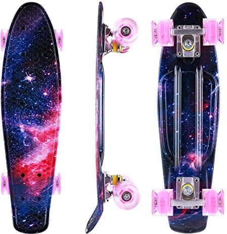 Caroma Skateboard per Bambino Bambina Ragazzo Adulto,Skateboard Cruiser da 56cm,Mini Professionale Skateboard con Cuscinetti ABEC-7,Longboard Completo con Ruote in PU,Stile Retrò