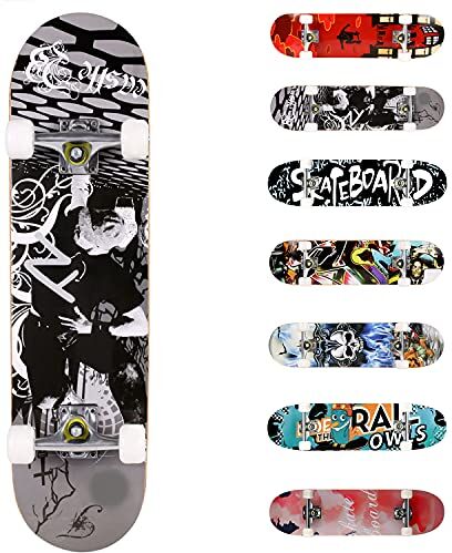 WeSkate Completo Skateboard per Principianti, 31’’ x 8’’ 7 Strati di Acero Double Kick Deck Concavo Skate Board per Bambini Adolescenti Giovani Adulti Ragazze Ragazzi (nero bianco)