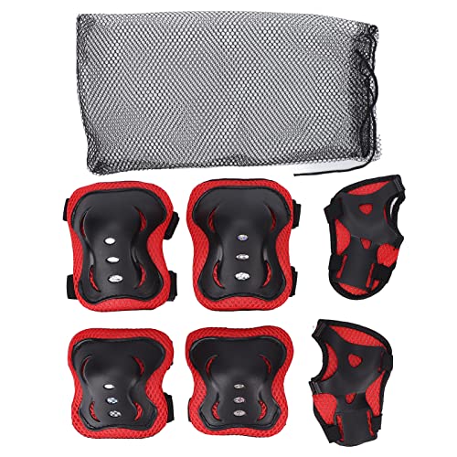 Cyrank Gomitiere E Ginocchiere, Fodera in Spugna Traspirante con Custodia Ginocchiere Set di Protezioni Per Bambini Per Pattinaggio a Rotelle(Rosso)