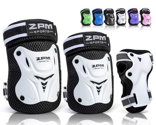 2PM SPORTS Protezioni Pattini Bambina, Set Protezioni Skateboard Bambini per Inliner e Bicicletta, Protezioni per Le Mani e Ginocchiere Bambini Inline Skating (White L)