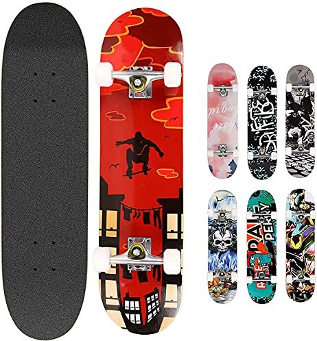 Hikole WeSkate Completo Skateboard per Principianti, 31’’ x 8’’ 7 Strati di Acero Double Kick Deck Concavo Skate Board per Bambini Adolescenti Giovani Adulti Ragazze Ragazzi (Rosso)