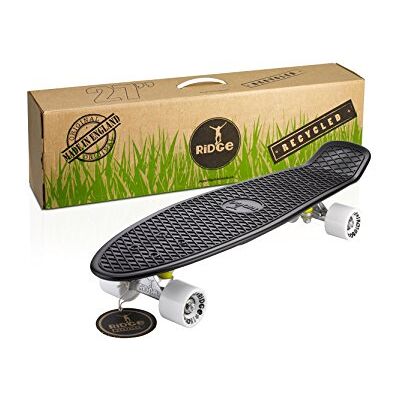 Ridge Skateboards Recycled Cruiser Skateboard, Nero/Bianco, 27 Ridge Skateboards Recycled Cruiser Skateboard, Nero/Bianco, 27