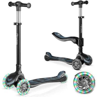 Nukido Monopattino per bambini – Monopattino a tre ruote con sedile – Ponte luminoso – Ruote a LED – fino a 50 kg – Argento Nero Nukido Monopattino per bambini – Monopattino a tre ruote con sedile – Ponte luminoso – Ruote a LED – fino a 50 kg – Argento Nero