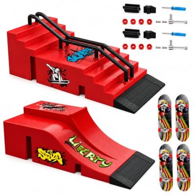 Wxeadu Set di rampe per skateboard e fingerboard Set di mini skateboard con 4 dita e accessori di ricambio per sport con le dita, allenamento sportivo Wxeadu Set di rampe per skateboard e fingerboard Set di mini skateboard con 4 dita e accessori di ricambio per sport con le dita, allenamento sportivo