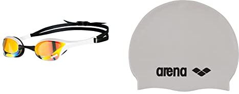 Arena Occhialini Cobra Ultra Swipe Mirror da nuoto, unisex, per bambini, rame giallo, misura unica & Classic Silicone, Cuffia Unisex Adulto, Bianco (White/Black), Taglia Unica