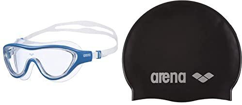 Arena The One Mask Occhialini Nuoto Anti-Appannamento Unisex Adulto, Maschera Piscina con Grandi Lenti, Protezione UV & Classic Silicone, Cuffia Unisex Adulto, Nero (Black-Silver), Taglia Unica