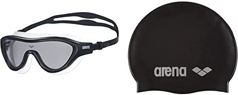 Arena The One Mask Occhialini Nuoto Anti-Appannamento Unisex Adulto, Maschera Piscina con Grandi Lenti, Protezione UV & Classic Silicone, Cuffia Unisex Adulto, Nero (Black-Silver), Taglia Unica