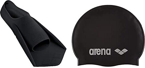 Arena Powerfin, Pinne da Allenamento Unisex Adulto, Nero (Black/Silver), 43-44 & Classic Silicone, Cuffia Unisex Adulto, Nero (Black-Silver), Taglia Unica