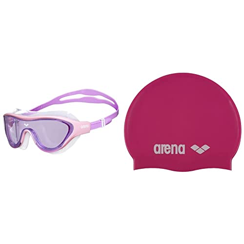 Arena The One Mask Junior Occhialini Nuoto Anti-Appannamento per Bambini, Maschera Piscina con Grandi Lenti, Protezione UV& Classic Silicone Jr, Cuffia per Bimbi Unisex Bambini, Rosa, Taglia Unica