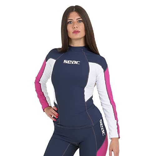 SEAC RAA Long Evo, Maglia Protettiva Rash Guard per Snorkeling e Nuoto Anti UV Donna, Blu/Rosa, XL
