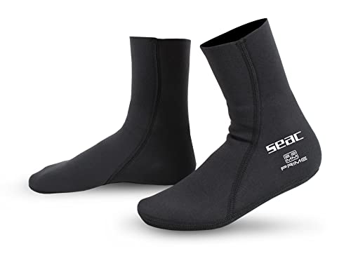 SEAC Prime, Calzari in Neoprene 2 mm, Foderati in Nylon, Calzini da Subacquea Unisex-Adult, Nero, S