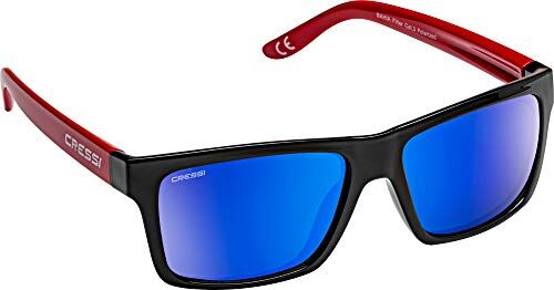 Cressi Bahia Floating Sunglasses, Occhiali Galleggianti Sportivi Da Sole Unisex Adulto, Nerorosso/Lente Specchiate Blu, Taglia unica
