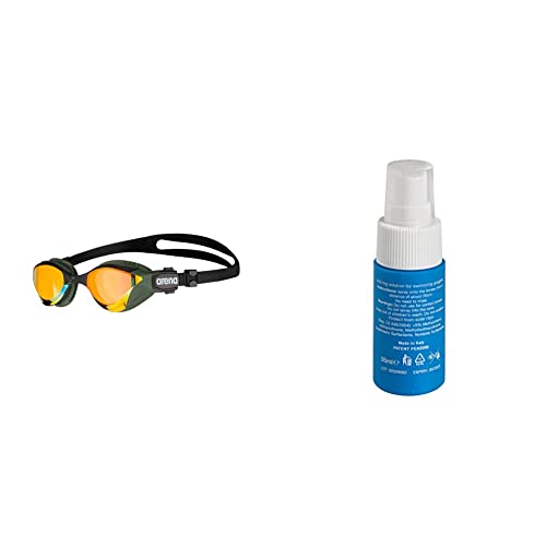 Arena Cobra Tri Swipe MR, Occhialini Unisex Adulto, Yellow Copper-Army, Taglia Unica & Spray Anti Appannamento Istantaneo per Occhialini, Antifog, Antiappannante Occhialini