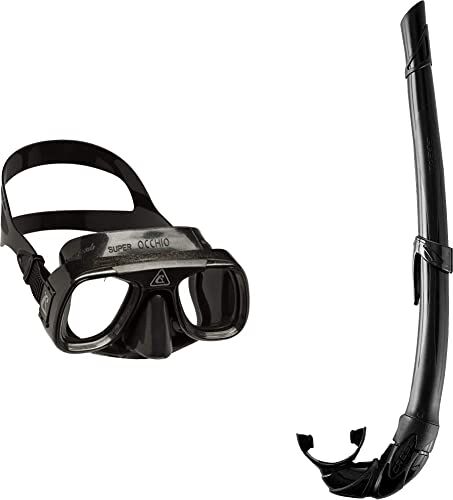 Cressi Superocchio, Maschera Subacquea Unisex – Adulto, Nero & Corsica, Snorkel Flessibile per Apnea, Pesca Subacquea, Snorkeling e Immersioni Unisex – Adulto, Nero/Nero, Taglia Unica