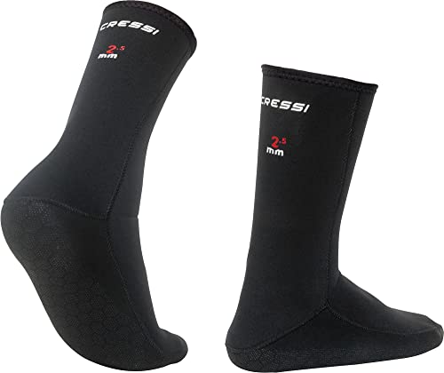 Cressi Orata Socks Calzari Sub Snorkeling Apnea Surf Immersione Sport Acquatici in Neoprene Monofoderato Elastico Termico 2.5 mm, Calzini Pinne Aperte/Chiuse Antiscivolo Antiabrasione Unisex Nero, L