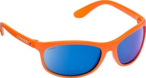 Cressi Rocker Floating Sunglasses, Occhiali Da Sole Galleggianti Con Custodia Uomo, Arancio/Lenti Specchiate Blu, Taglia unica