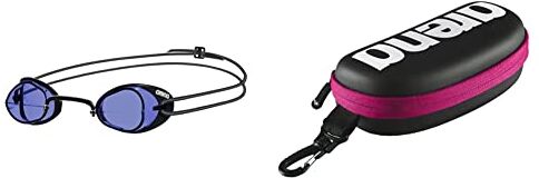 Arena Swedix Occhialini Nuoto Da Gara Anti-Appannamento Unisex Adulto, Occhialini Svedesi Piscina Con Lenti Angolate & Goggle Case, Astuccio Per Occhialini Unisex Adulto, Nero (Black/White/Fuchsia)