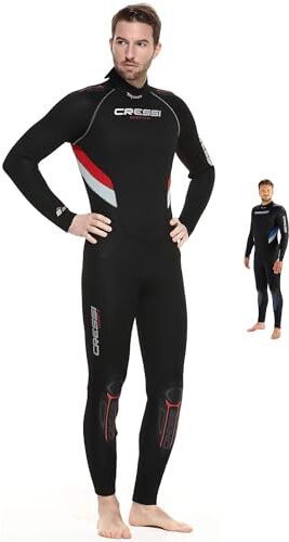 Cressi Castoro Man Monopiece Wetsuit 5 or 7mm, Muta Subacquea Uomo in Neoprene High Stretch Disponibile in 5 o 7 mm, Nero/Rosso 5mm, 4XL