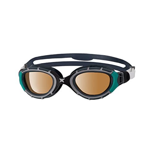 Zoggs Predator Occhialini da nuoto flessibili, protezione UV, colore: nero/verde/rame polarizzato, taglia S