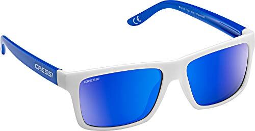 Cressi Bahia Floating Sunglasses, Occhiali Galleggianti Sportivi Da Sole Unisex Adulto, Bianco/Royal/Lenti Specchiate Blu, Taglia unica