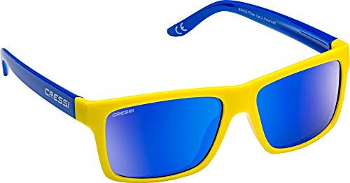Cressi Bahia Floating Sunglasses, Occhiali Galleggianti Sportivi Da Sole Unisex Adulto, Giallo/Royal/Lenti Specchiate Blu, Taglia unica