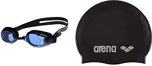 Arena ZooX-Fit, Occhialini Unisex Adulto, Multicolore (Black/Blue/Black), Taglia Unica & Classic Silicone, Cuffia Unisex Adulto, Nero (Black-Silver), Taglia Unica