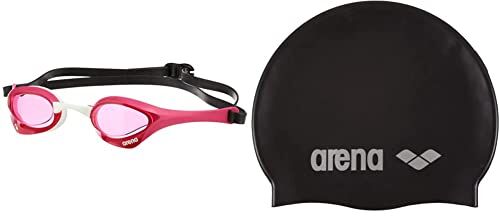 Arena Cobra Ultra Swipe Goggle, rosa/bianco, taglia unica & Classic Silicone, Cuffia Unisex Adulto, Nero (Black-Silver), Taglia Unica