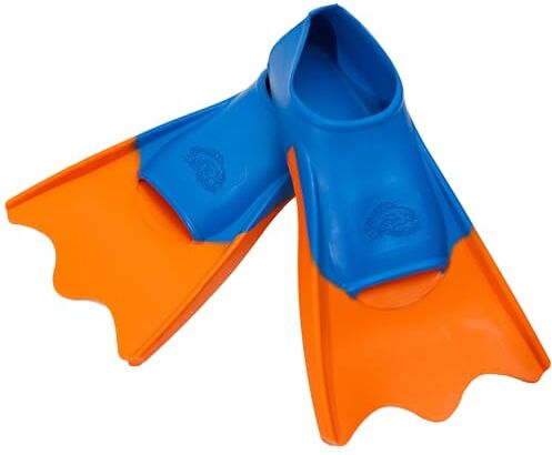 Flipper SwimSafe Pinne da nuoto Ducki Fins per bambini in blu-arancio, misura 24 26, zampe d'anatra in gomma naturale, come ausilio al nuoto