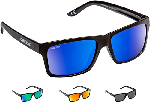Cressi Bahia Floating Sunglasses, Occhiali Galleggianti Sportivi Da Sole Unisex Adulto, Nero/Lente Specchiate Blu, Taglia unica