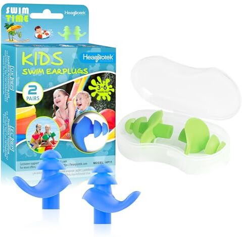 Hearprotek Tappi per le orecchie per il nuoto, 2 paia Tappi per Le Orecchie da Nuoto Riutilizzabile Impermeabile Bambini per il Nuoto Balneazione e Altri Sport Acquatici (Blu&Verde)