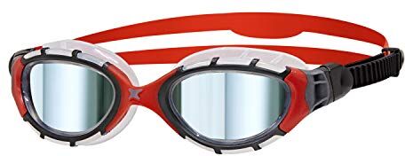 Zoggs Predator Flex Titanium Mirror Small Occhialini da Nuoto Unisex Adulto, Nero/Rosso/Specchio, Small