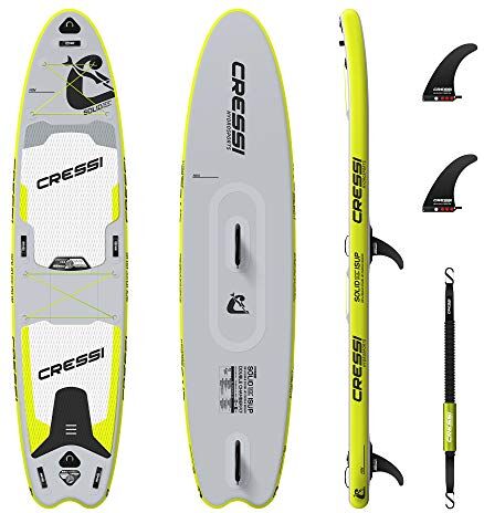 Cressi Isup Complet Set Solid Tandem Dc Isup Set, Kit Tavola SUP Facile da gonfiare (meno di 10 minuti) Completo di Tutti gli Accessori per Uso e Trasporto, Grigio/Fluo, 12'2'', Unisex Adulto