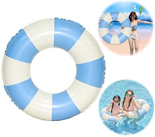 LEZED Anello di Nuoto Gonfiabile, Galleggiante Adulti Vintage a Righe, Ciambella Salvagente, Donut da Vacanza Rotondo in PVC, Float per Mare e Piscina