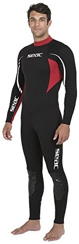 SEAC Uomo Muta Monopezzo in Neoprene da 2.2 mm per Snorkeling, Subacquea e Altri Sport in Acqua, Neoprene, Nero/Rosso, L