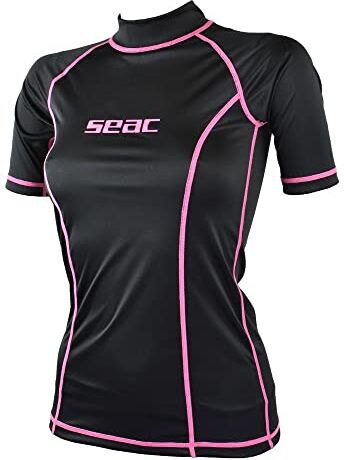 SEAC T-Sun Short Maglia Protettiva Rash Guard per Snorkeling e Nuoto Anti UV Donna Nero M