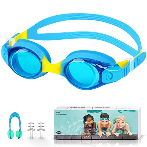 JATEKA Occhialini Nuoto Bambini Unisex Anti-Appannamento Occhiali per Bambina & Ragazzino, Onte nasale Anti-Appannamento, Anti UV, Mirror Lenti HD, Occhialini da Mare/Piscina 4-14