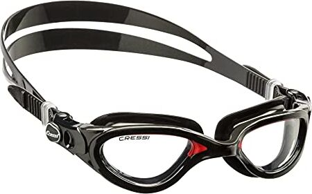 Cressi Flash, Occhialini Nuoto a Oculari Separati Infrangibili Antiappannamento, AntiGraffio, Anti UV Unisex – Adulto, Nero/Rosso/Lenti Chiare, Taglia Unica