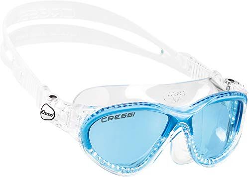Cressi Mini Cobra Premium Occhialini per il Nuoto, Piscina e Snorkeling, Trasparente/Blu/Lenti Azzurre, Bambini 7/15 Anni