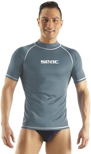 SEAC T-Sun Short Man, Maglia Protettiva Rash Guard per Snorkeling e Nuoto Anti UV, Grigio, XL