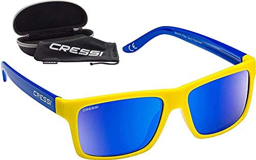 Cressi Bahia Floating, Occhiali Galleggianti Sportivi da Sole Polarizzati con Protezione UV 100% Unisex Adulto, Giallo/Royal/Lenti Specchiate Blu