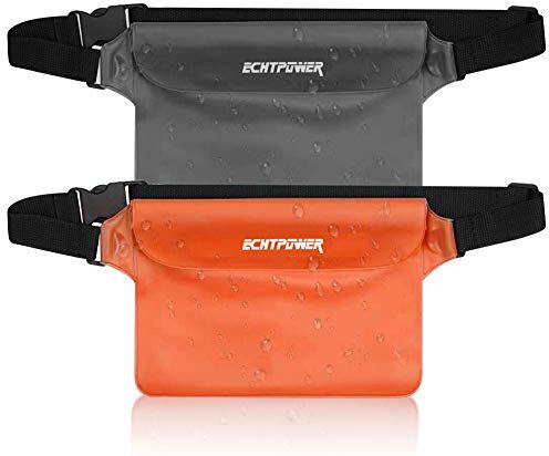 ECHTPower Marsupio/custodia impermeabile e protettiva per cellulare, per sport acquatici, spiaggia, nuoto, canottaggio, 2 pezzi (nero/arancione)