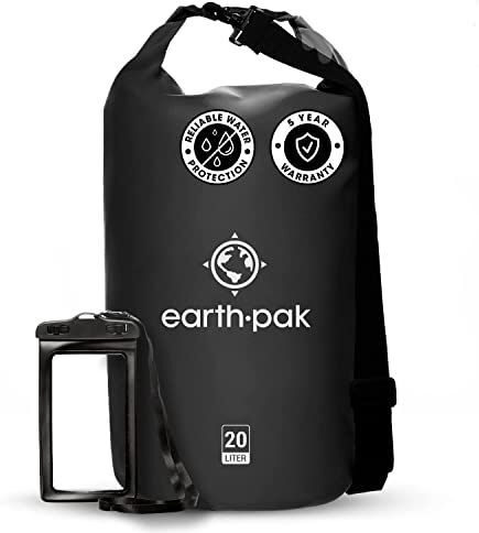 Earth Pak Borsa Impermeabile Sacca Impermeabile Ideale per Canottaggio, Kayak, Pesca, Rafting, Campeggio, e Nuoto (Nero, 30L)