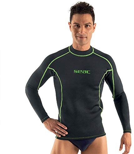 SEAC Fit Long Maglia in Neoprene 2 mm a Maniche Lunghe Ottima Come Sottomuta da Sub o Rash Guard da Surf e Nuoto, Nero, L