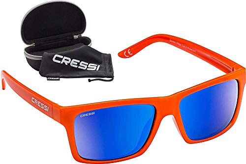 Cressi Bahia Floating, Occhiali Galleggianti Sportivi da Sole Polarizzati con Protezione UV 100% Unisex Adulto, Arancio/Lenti Specchiate Blu