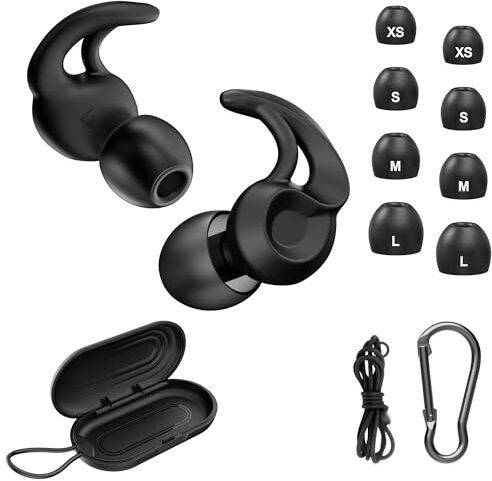 Hearprotek Tappi Orecchie Nuoto, Tappi Per Le Orecchie Da Nuoto Adulti Riutilizzabili, Tappi Orecchie Silicone Nuoto Per Doccia,Bagno,Surf,Lavoro, Studio, 8 Inserti Auricolari XS/S/M/L- Nero