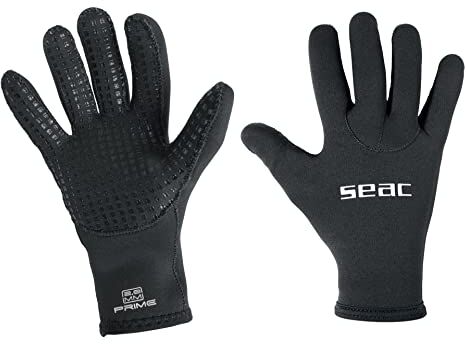 SEAC Prime Gloves, Guanti in Neoprene 2 mm da Subacquea, Foderati in Nylon, Palmo Antiscivolo Unisex-Adult, Nero, XXS